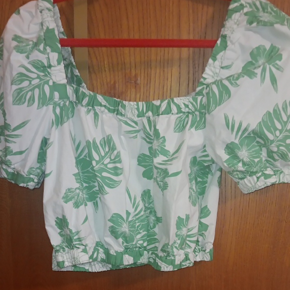 American Eagle Outfitters Green Leaf Print Blouse